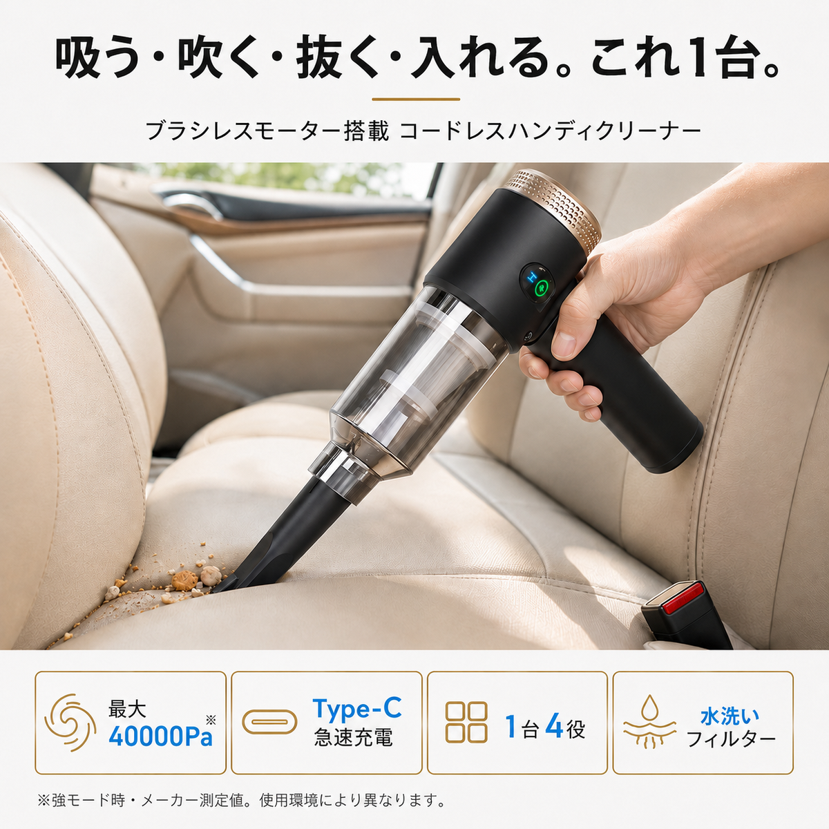 【1台4役 16000Pa】多機能ハンディクリーナー  Type-C充電 車用・家庭用 【全国送料無料🚗】