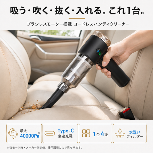 【1台4役 16000Pa】多機能ハンディクリーナー  Type-C充電 車用・家庭用 【全国送料無料🚗】