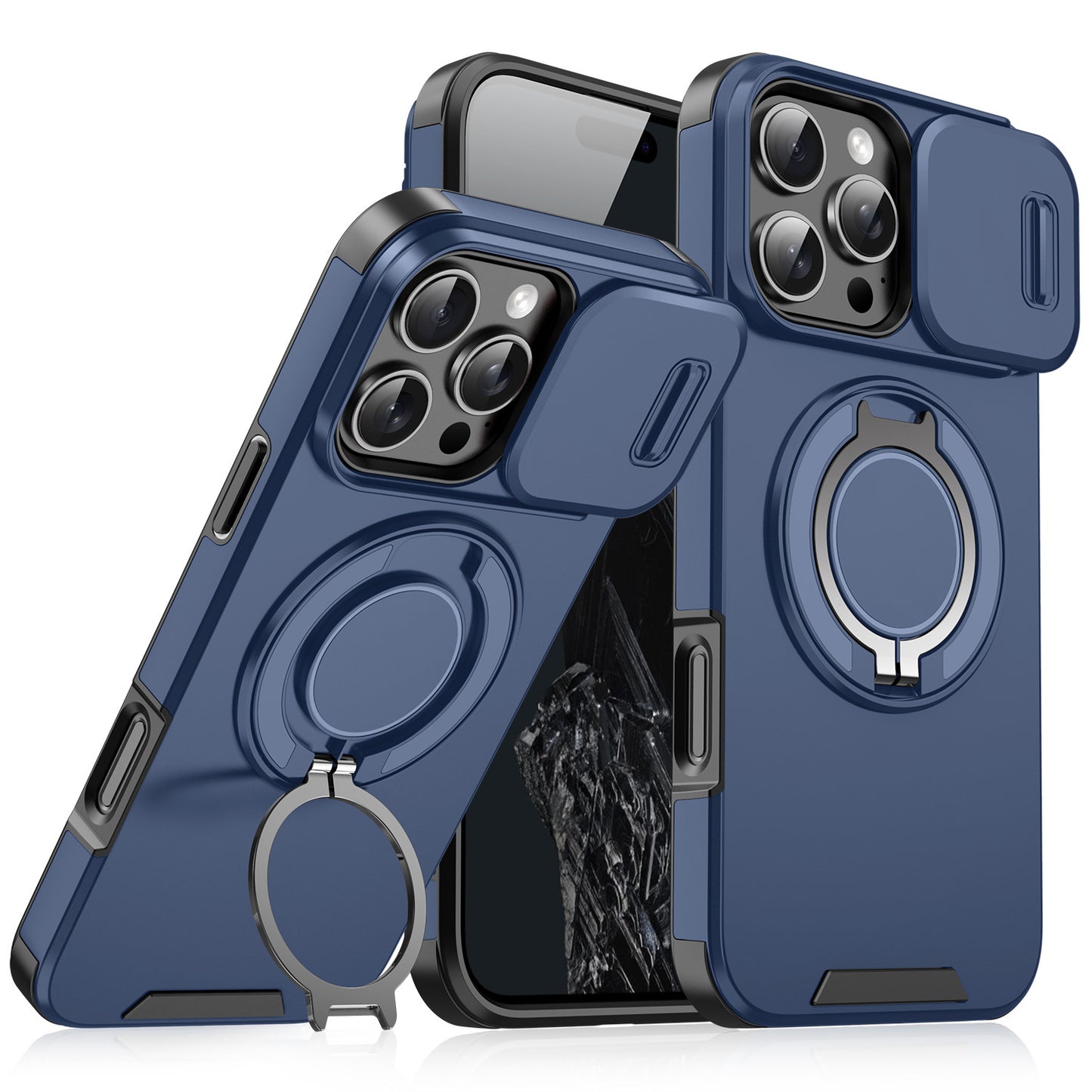 【本日終了⏰】【iPhone 11〜17シリーズ対応】スライドカバー×360°回転リング搭載 スマホケース【全国送料無料🚗】