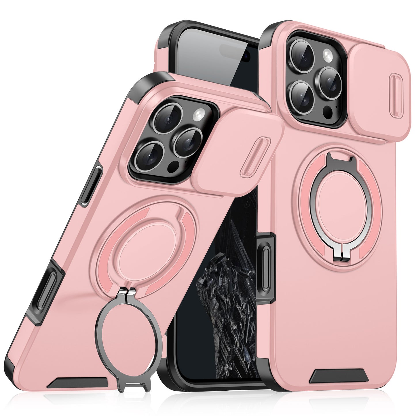 【本日終了⏰】【iPhone 11〜17シリーズ対応】スライドカバー×360°回転リング搭載 スマホケース【全国送料無料🚗】