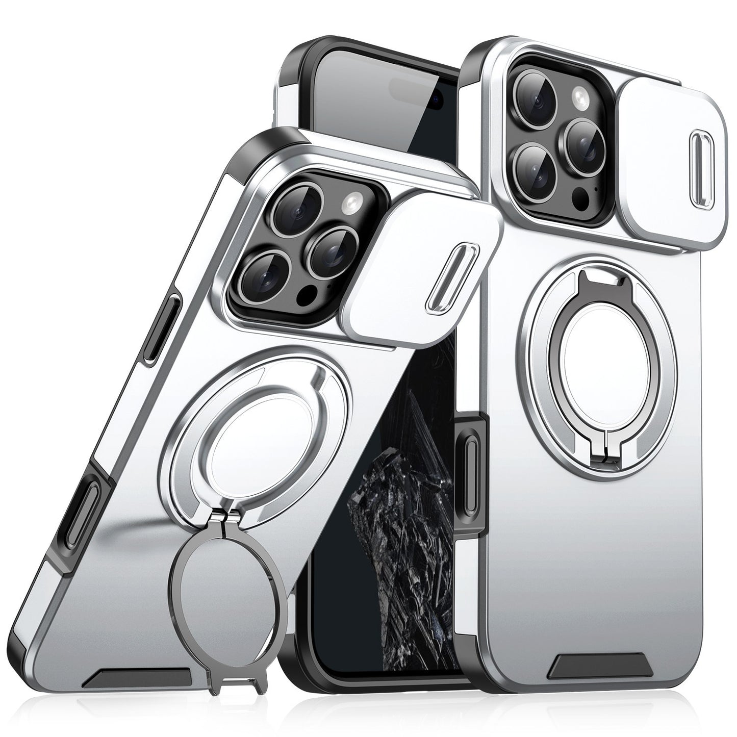 【本日終了⏰】【iPhone 11〜17シリーズ対応】スライドカバー×360°回転リング搭載 スマホケース【全国送料無料🚗】