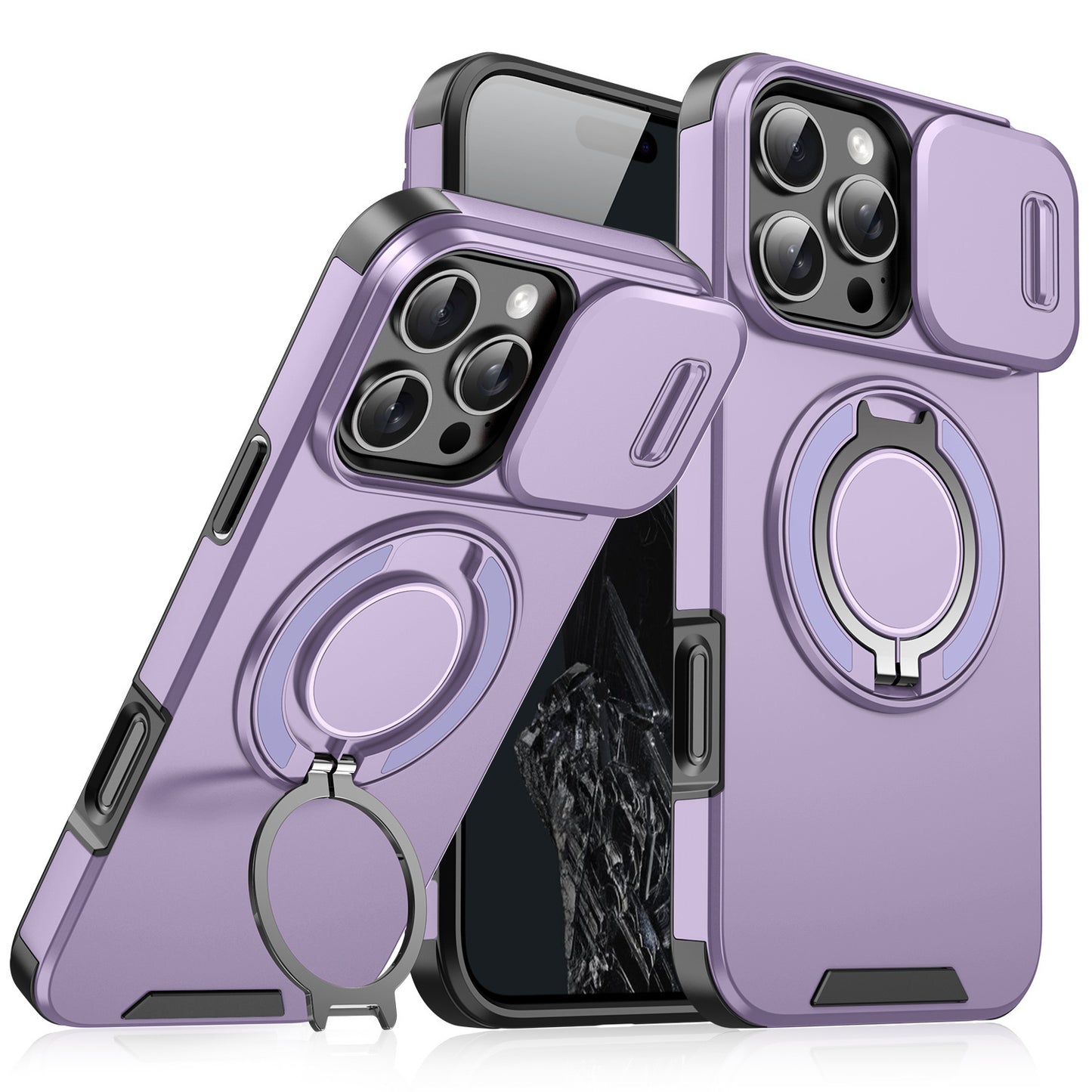 【本日終了⏰】【iPhone 11〜17シリーズ対応】スライドカバー×360°回転リング搭載 スマホケース【全国送料無料🚗】