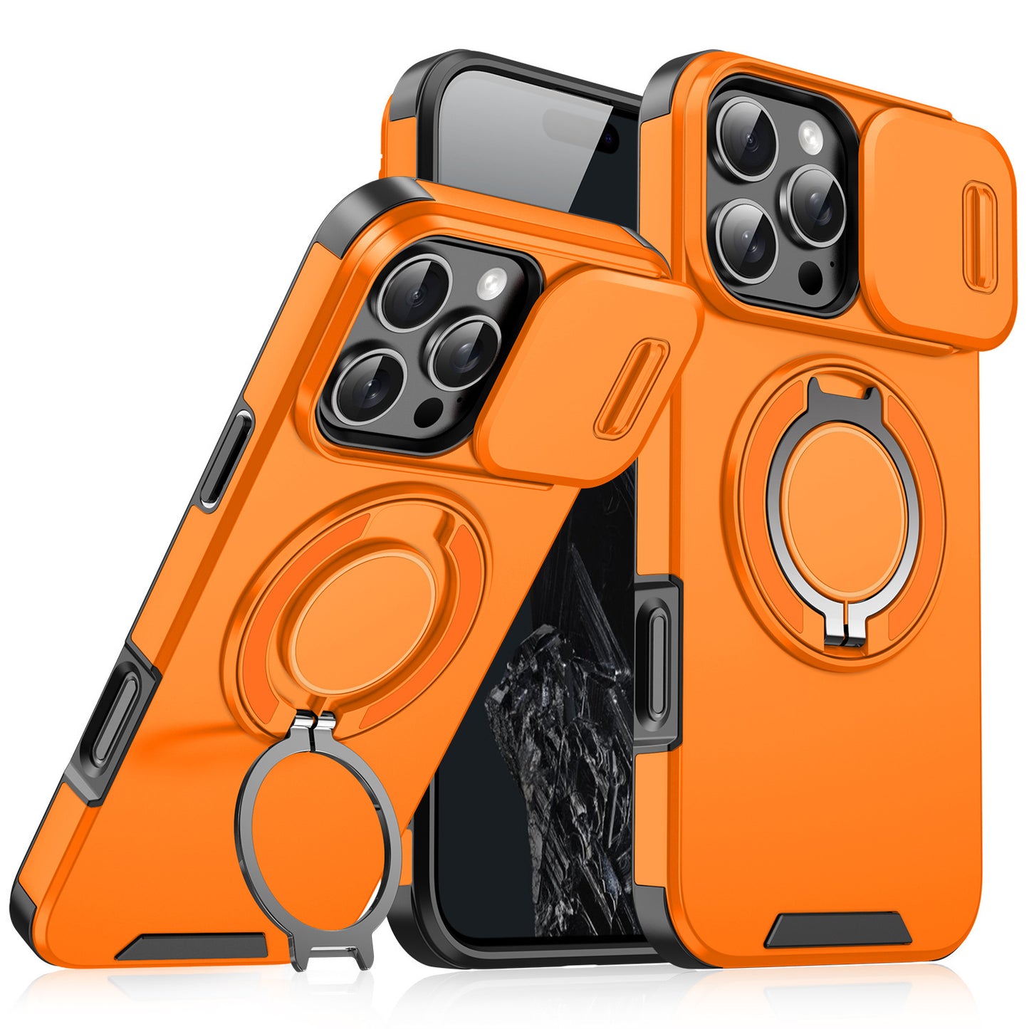 【本日終了⏰】【iPhone 11〜17シリーズ対応】スライドカバー×360°回転リング搭載 スマホケース【全国送料無料🚗】