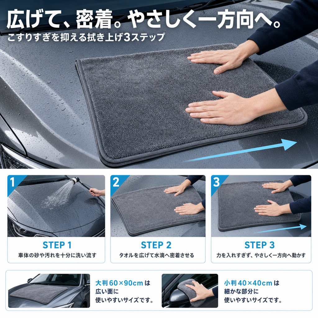 【全国送料無料🚗】洗車タオル 一拭きでピカピカ！超吸水1200GSM  速乾・拭き跡なし・高品質プレミアムタオル